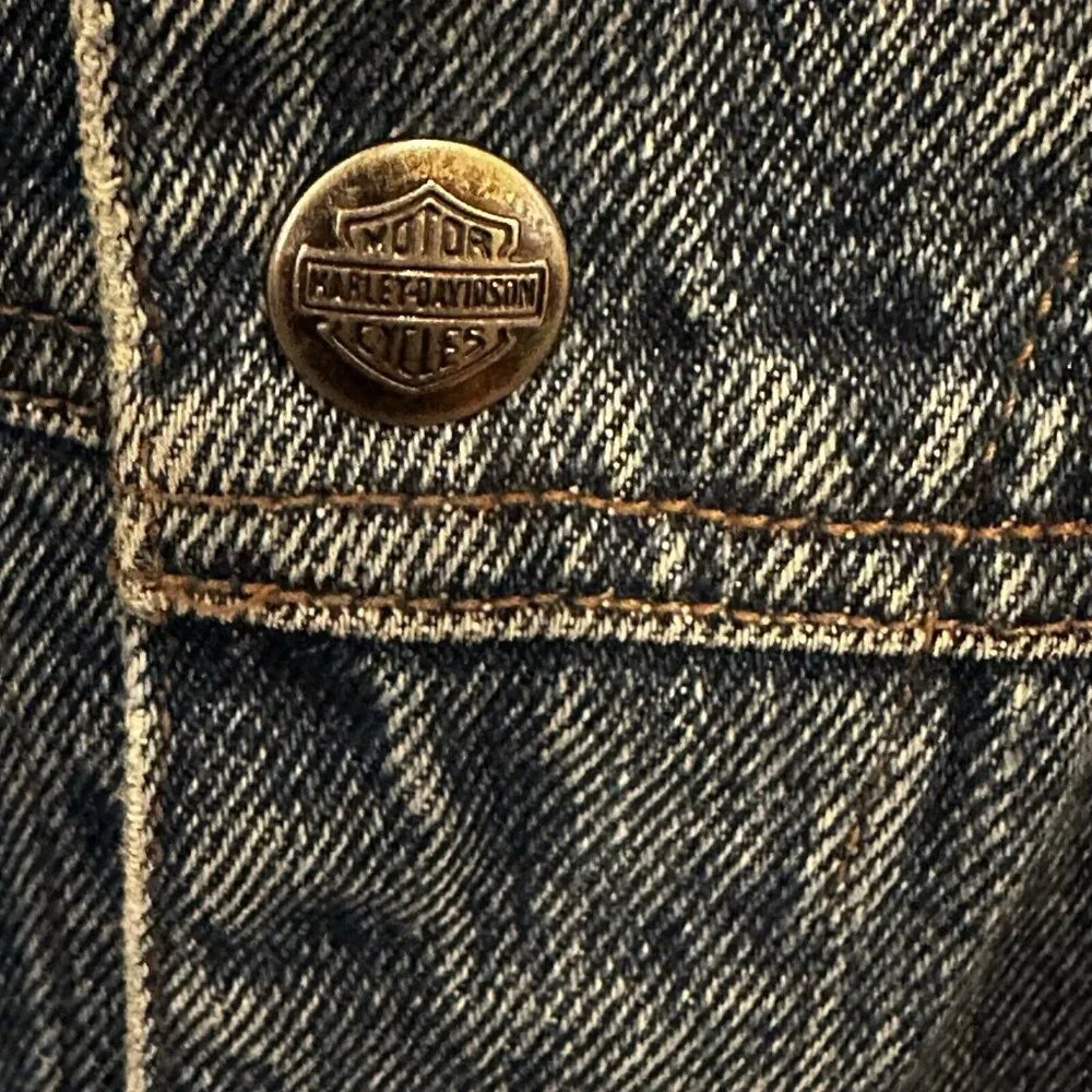 Harley-Davidson Mens Biker Denim Vest-3XL XXXL Snap Leather Patch Pockets‎ Core
